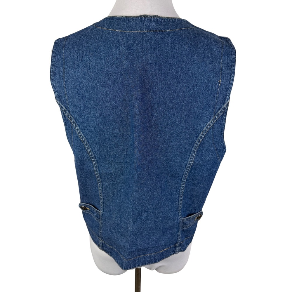 Lizwear Women's Large Reversible Denim Floral Vest Blue Yellow Zip Up Cotton - Picture 8 of 13